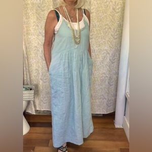Light Blue Linen Sundress with Pockets